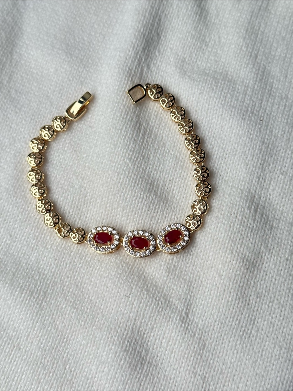 Gold plated Bracelet with Red Gemstone Accents